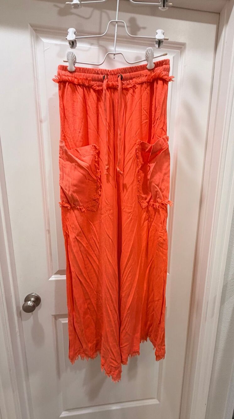 Free People Orange Charmer Utility Cargo Pants Size M Relaxed Drawstring